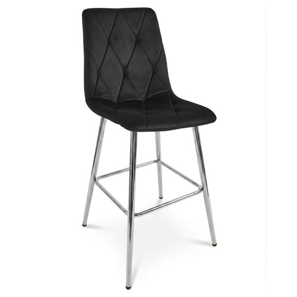 Set 2 scaune de bucatarie/bar, Artool, Libra, catifea neagra, picioare metal argintiu, 52x56x112 cm