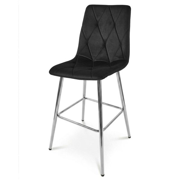 Set 2 scaune de bucatarie/bar, Artool, Libra, catifea neagra, picioare metal argintiu, 52x56x112 cm