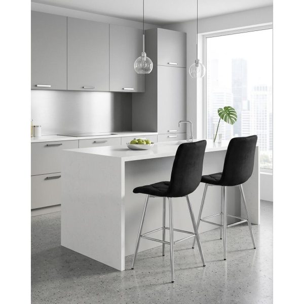 Set 2 scaune de bucatarie/bar, Artool, Libra, catifea neagra, picioare metal argintiu, 52x56x112 cm