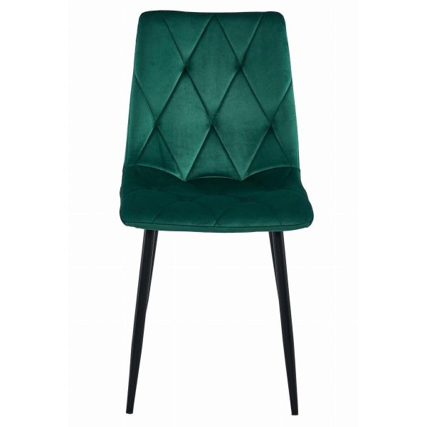 Set 4 scaune bucatarie/living, Artool, Libra, catifea verde, picioare metal negru, 44x40x88.5 cm
