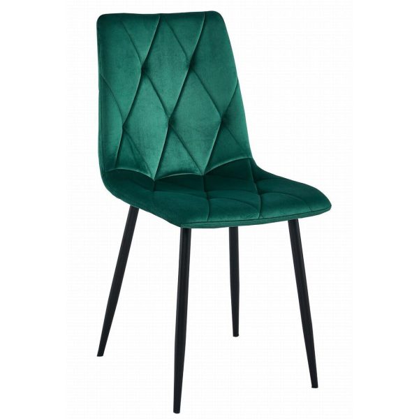 Set 4 scaune bucatarie/living, Artool, Libra, catifea verde, picioare metal negru, 44x40x88.5 cm