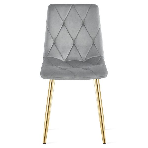 Set 4 scaune bucatarie/living, Artool, Libra, catifea gri deschis, picioare metal auriu, 45x54x86.5 cm