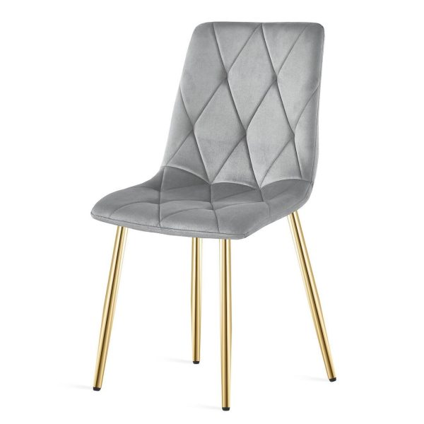 Set 4 scaune bucatarie/living, Artool, Libra, catifea gri deschis, picioare metal auriu, 45x54x86.5 cm