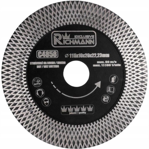 Set 2 discuri diamantate turbo, subtire, dublu segmentat, placi ceramice, taiere umeda si uscata, 115 mm/22.23 mm, Richmann Exclusive
