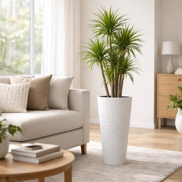 Set 2 ghivece de flori, Matuba Slim, rotunde, inalte, 40×78 cm, alb, Prosperplast