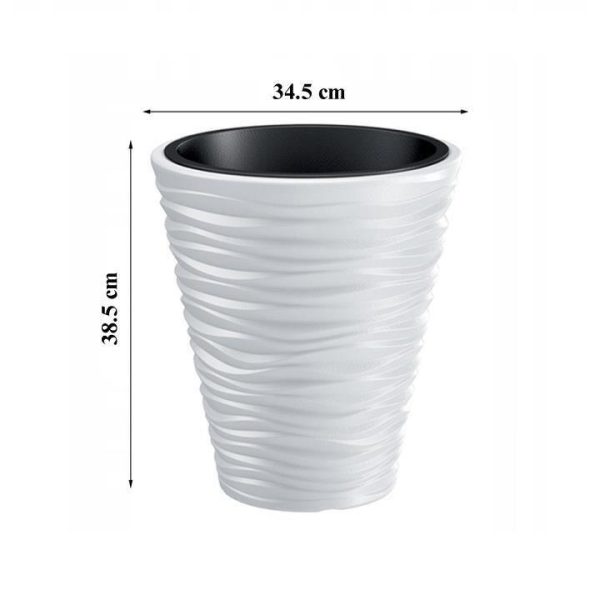 Set 2 ghivece de flori, Sand, rotunde, 34.5×38.5 cm, alb, Prosperplast