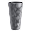 Set 2 ghivece de flori, Sandy Slim, rotunde, inalte, 39×70.8 cm, gri, Prosperplast