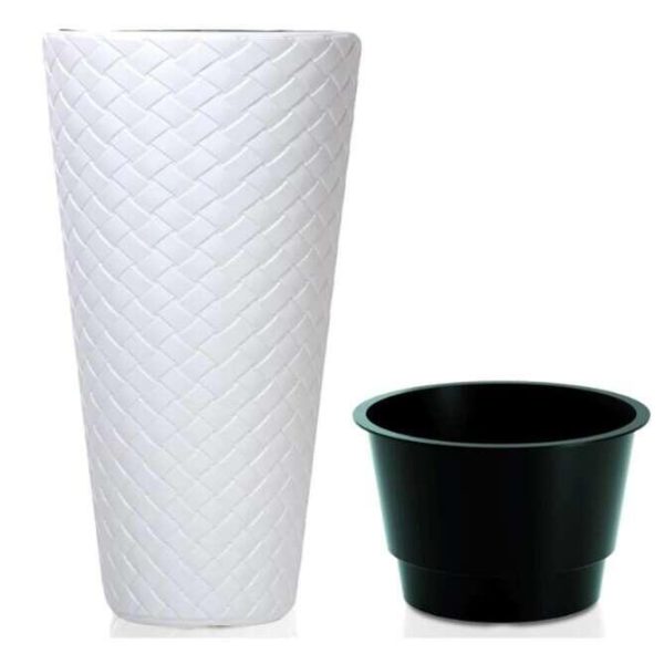 Set 2 ghivece de flori, Matuba Slim, rotunde, inalte, 40×78 cm, alb, Prosperplast