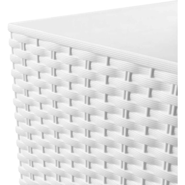 Set 2 ghivece de flori, Rato, imitatie ratan, inalte, 32.5×32.5×61 cm, alb, Prosperplast