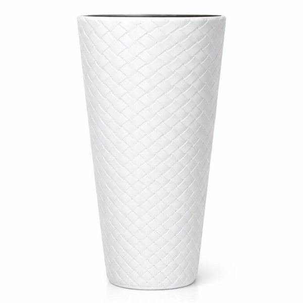 Set 2 ghivece de flori, Matuba Slim, rotunde, inalte, 40x78 cm, alb, Prosperplast