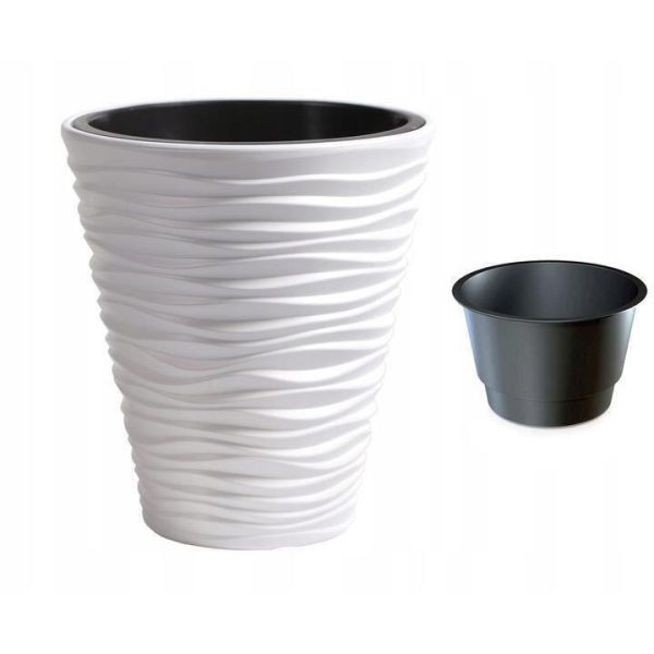 Set 2 ghivece de flori, Sand, rotunde, 38.8x43.6 cm, alb, Prosperplast