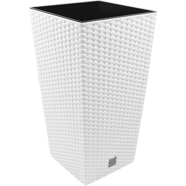 Set 2 ghivece de flori, Rato, imitatie ratan, inalte, 32.5×32.5×61 cm, alb, Prosperplast