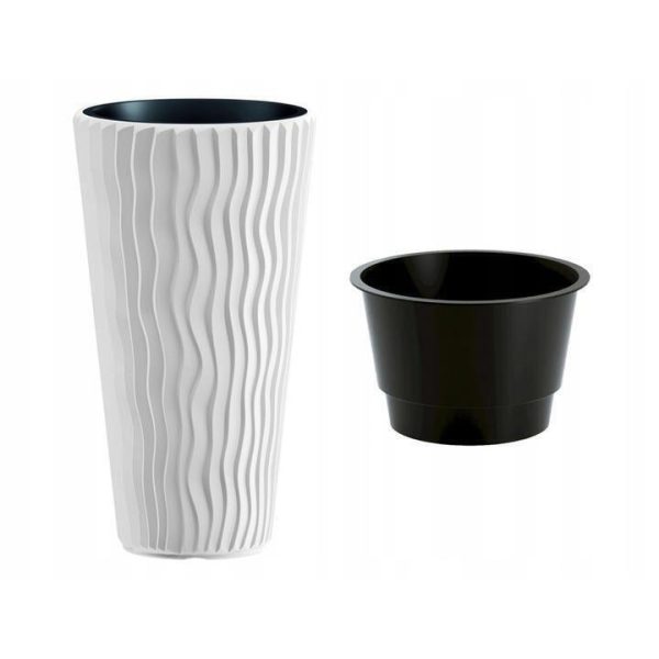 Set 2 ghivece de flori, Sandy Slim, rotunde, inalte, 34.9x62 cm, alb, Prosperplast