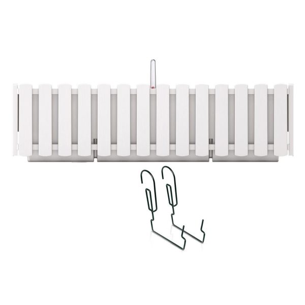 Set 2 jardiniere decorative cu suport metalic, sistem irigare,​​​​​​​ alb, 58x18x16.2 cm, Boardee Fencycase W