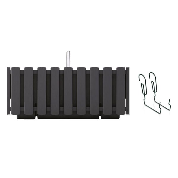 Set 2 jardiniere decorative cu suport metalic, sistem irigare,​​​​​​​ antracit, 38x18x16.2 cm, Boardee Fencycase W