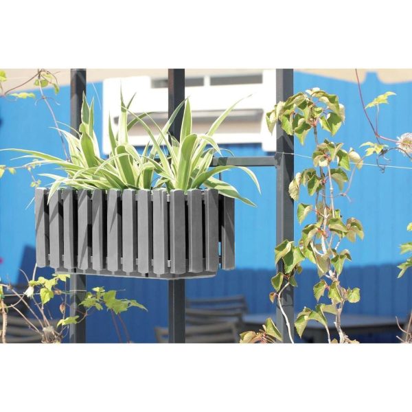 Set 2 jardiniere decorative cu suport metalic, sistem irigare,​​​​​​​ gri, 38x18x16.2 cm, Boardee Fencycase W