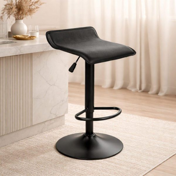 Set 2 scaune de bucatarie/bar, Artool, Fort, rotativ, piele ecologica neagra, picior metal negru, 38x39x84 cm