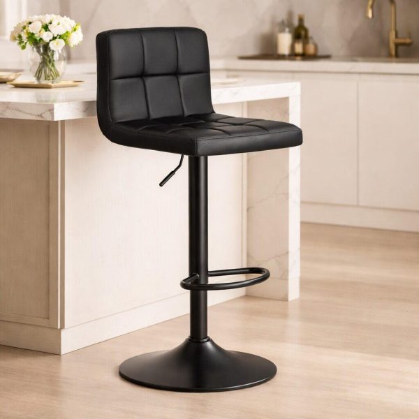 Set 2 scaune de bucatarie/bar, Artool, Prot, rotativ, piele ecologica neagra, picior metal negru, 41×44.5×87.5-108 cm