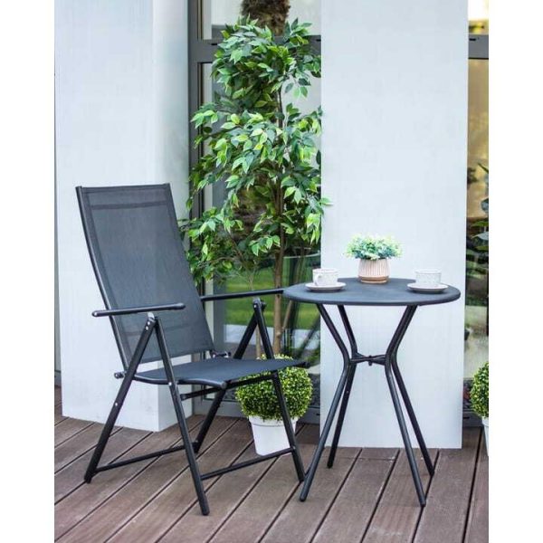 Set 2 scaune gradina/terasa, reglabile, aluminiu, negru, 56x67-99x84-107 cm, Jumi