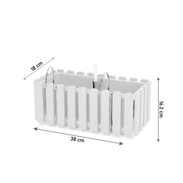 Set 3 jardiniere decorative cu suport metalic, sistem irigare,​​​​​​​ maro, 38x18x16.2 cm, Boardee Fencycase W