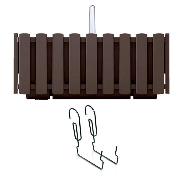Set 3 jardiniere decorative cu suport metalic, sistem irigare,​​​​​​​ maro, 38x18x16.2 cm, Boardee Fencycase W
