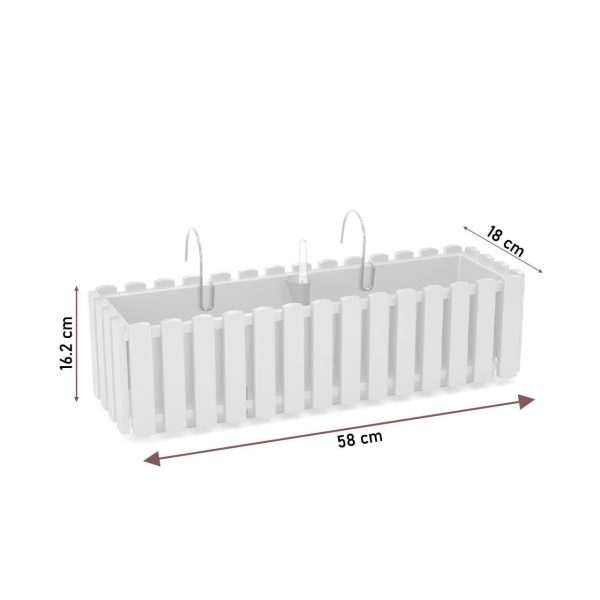 Set 3 jardiniere decorative cu suport metalic, sistem irigare,​​​​​​​ maro, 58x18x16.2 cm, Boardee Fencycase W