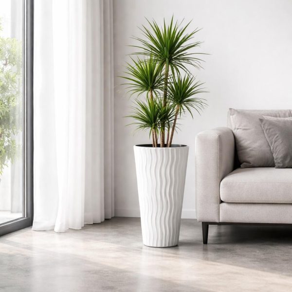 Set 4 ghivece de flori, Sandy Slim, rotunde, inalte, 34.9×62 cm, alb, Prosperplast