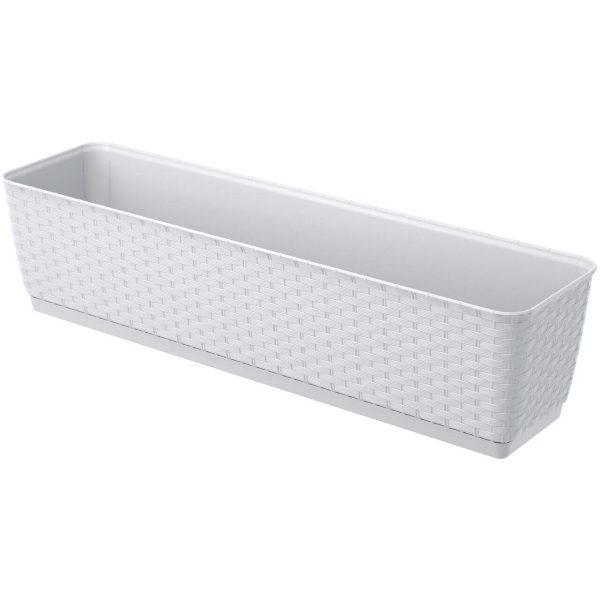 Set 4 jardiniere decorative, Prosperplast, imitatie ratan, alb, 59×15.4×14.2 cm