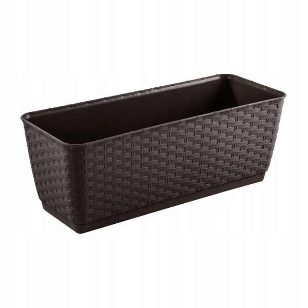 Set 4 jardiniere decorative, Prosperplast, imitatie ratan, maro, 49.2×17.2×17.4 cm