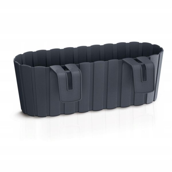 Set 4 jardiniere decorative cu suport de plastic, antracit, 4.9 L, 38.3x21.2x13 cm, Boardee Hook