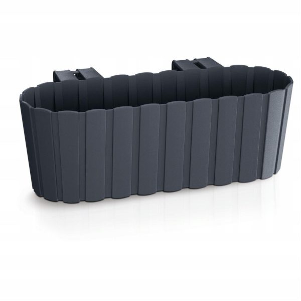 Set 4 jardiniere decorative cu suport de plastic, antracit, 4.9 L, 38.3×21.2×13 cm, Boardee Hook