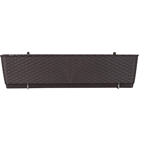 Set 4 jardiniere decorative cu suport metalic, Prosperplast, imitatie ratan, maro, 49.2×17.2×17.4 cm