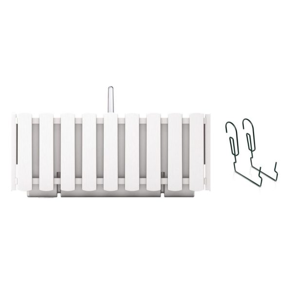Set 4 jardiniere decorative cu suport metalic, sistem irigare,​​​​​​​ alb, 38x18x16.2 cm, Boardee Fencycase W