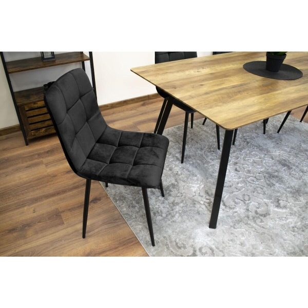 Set 4 scaune bucatarie/living, Artool, Kara, catifea neagra, picioare metal negru, 44.5×50.5×87 cm