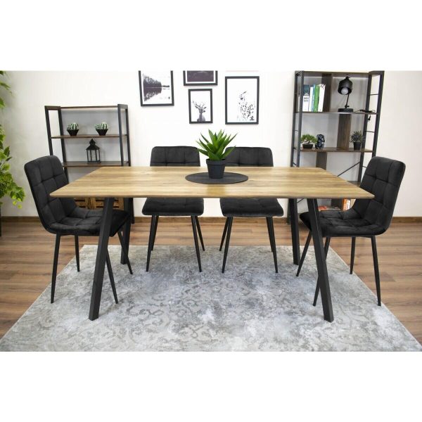 Set 4 scaune bucatarie/living, Artool, Kara, catifea neagra, picioare metal negru, 44.5×50.5×87 cm