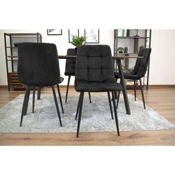 Set 4 scaune bucatarie/living, Artool, Kara, catifea neagra, picioare metal negru, 44.5×50.5×87 cm
