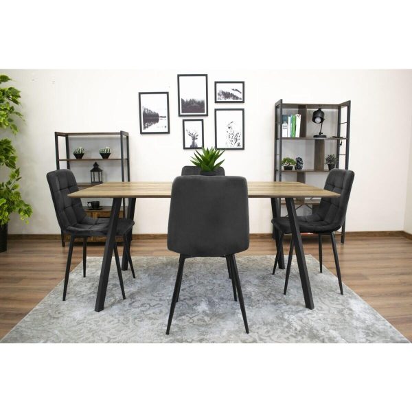 Set 4 scaune bucatarie/living, Artool, Kara, catifea neagra, picioare metal negru, 44.5×50.5×87 cm