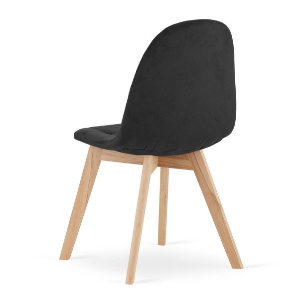 Set 4 scaune bucatarie/living, Artool, Bora, catifea neagra, picioare lemn natur, 44.5x54x81.5 cm