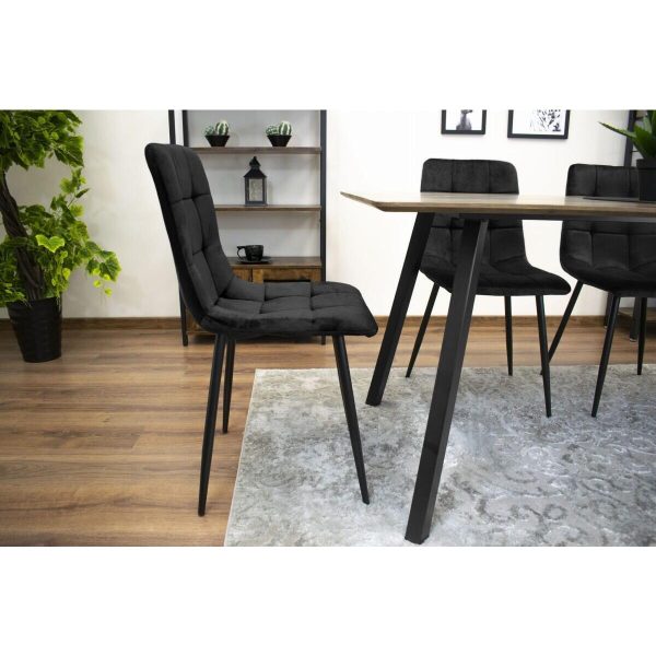 Set 4 scaune bucatarie/living, Artool, Kara, catifea neagra, picioare metal negru, 44.5×50.5×87 cm