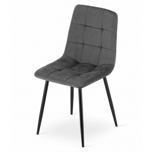 Set 4 scaune bucatarie/living, Artool, Kara, catifea gri, picioare metal negru, 44.5×50.5×87 cm