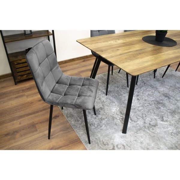Set 4 scaune bucatarie/living, Artool, Kara, catifea gri, picioare metal negru, 44.5×50.5×87 cm