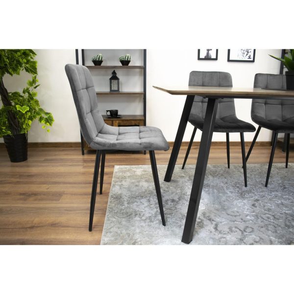 Set 4 scaune bucatarie/living, Artool, Kara, catifea gri, picioare metal negru, 44.5×50.5×87 cm