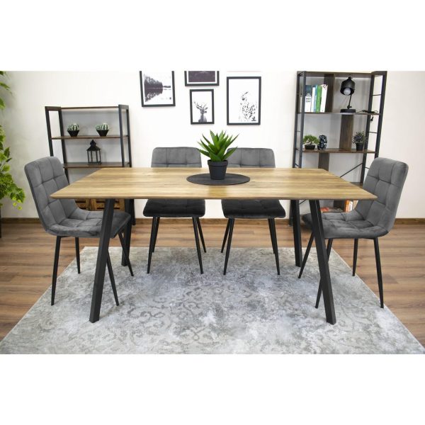 Set 4 scaune bucatarie/living, Artool, Kara, catifea gri, picioare metal negru, 44.5×50.5×87 cm