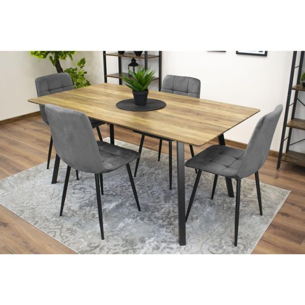 Set 4 scaune bucatarie/living, Artool, Kara, catifea gri, picioare metal negru, 44.5×50.5×87 cm