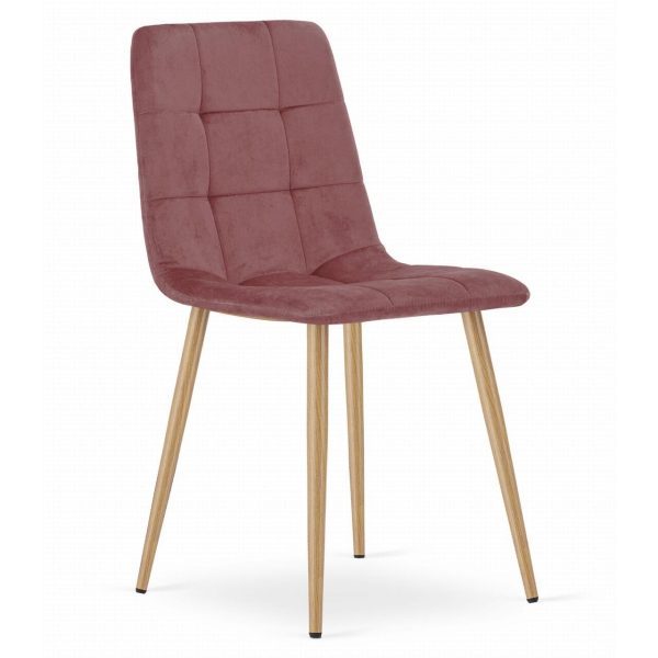Set 4 scaune bucatarie/living, Artool, Kara, catifea roz, picioare metal natur, 44.5×50.5×87 cm
