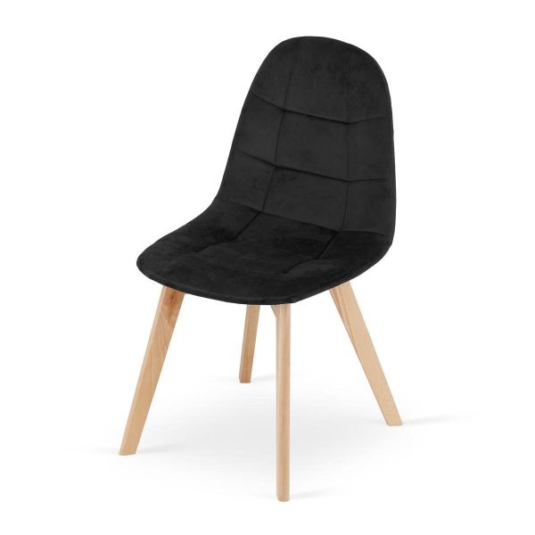 Set 4 scaune bucatarie/living, Artool, Bora, catifea neagra, picioare lemn natur, 44.5x54x81.5 cm