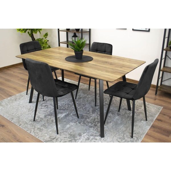 Set 4 scaune bucatarie/living, Artool, Kara, catifea neagra, picioare metal negru, 44.5×50.5×87 cm