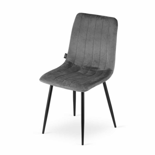 Set 6 scaune bucatarie/living, Artool, Lava, catifea gri, picioare metal negru, 43x51x90 cm