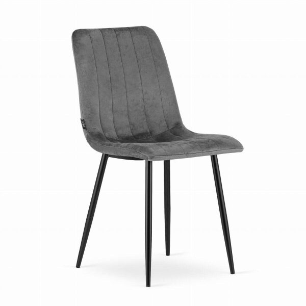 Set 6 scaune bucatarie/living, Artool, Lava, catifea gri, picioare metal negru, 43x51x90 cm