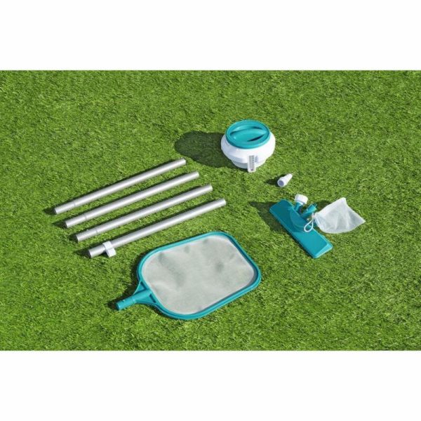 Set curatare si intretinere piscina, minciog cu maner, aspirator, filtru, dozator, 9 plasturi, Bestway FlowClear